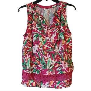 Crown & Ivy Colorful Floral Sleeveless Top Size Large